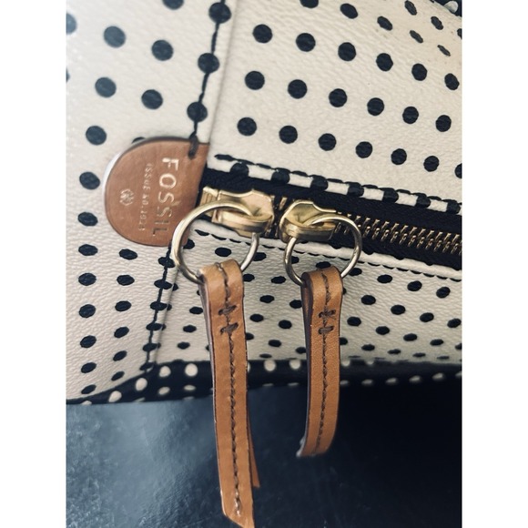 Fossil Sydney Satchel Black & Cream Polka Dot Small Hand Bag Purse Shoulder Bag - Picture 8 of 14